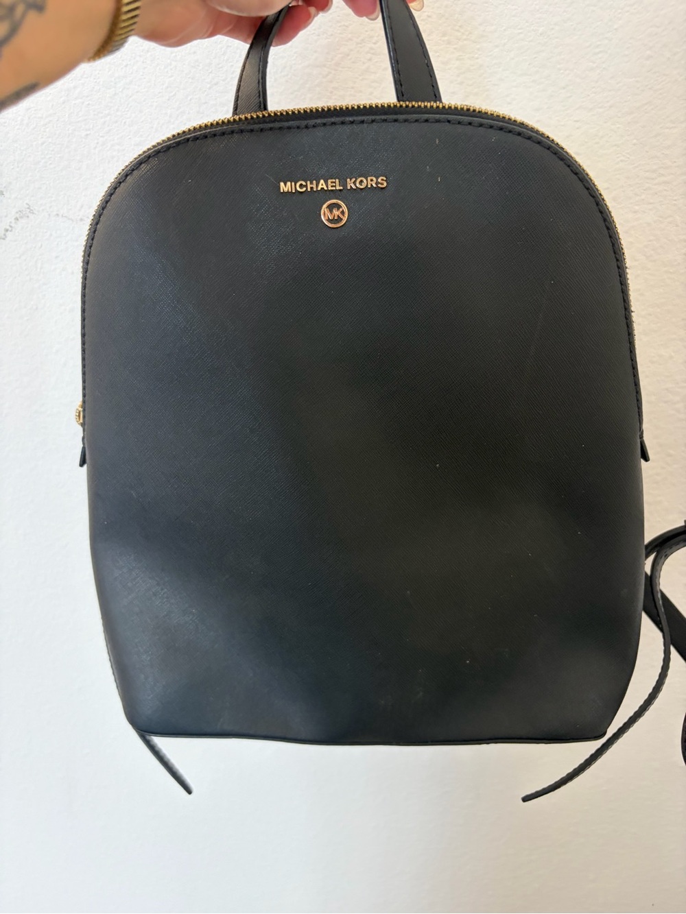 Michael Kors Black Saffiano Leather Mini Backpack with Gold Hardware
